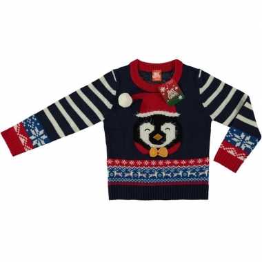 Blauwe kersttrui pinguin kinderen