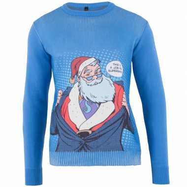 Blauwe kersttrui super santa