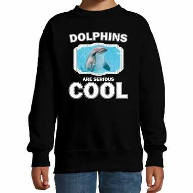 Dieren dolfijn trui zwart kinderen dolphins are cool trui jongens meisjes