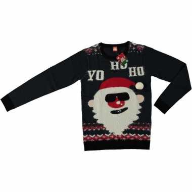 Donker blauwe kersttrui kerstman volwassenen