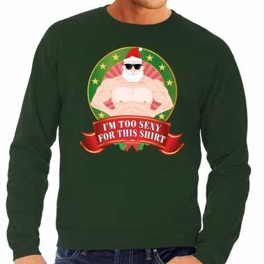 Foute kersttrui groen im too sexy for this shirt heren