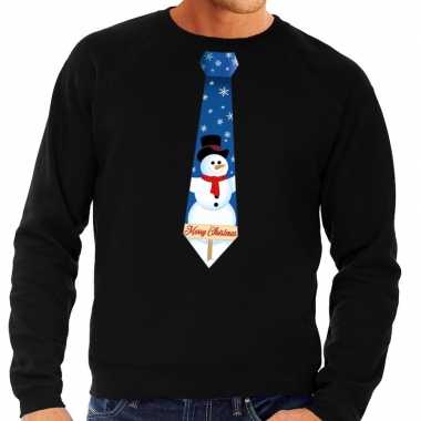 Foute kersttrui stropdas sneeuwpop zwart heren