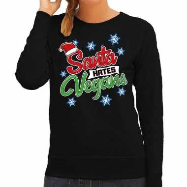 Foute kersttrui / trui santa hates vegans zwart dames