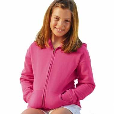 Fuchsia roze katoenmix trui capuchon meisjes