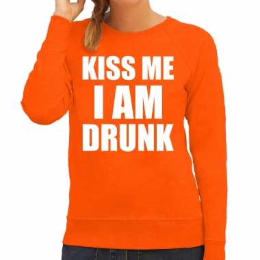 Fun trui / trui kiss me i am drunk oranje dames koningsdag/ nederland/ ek/ wk