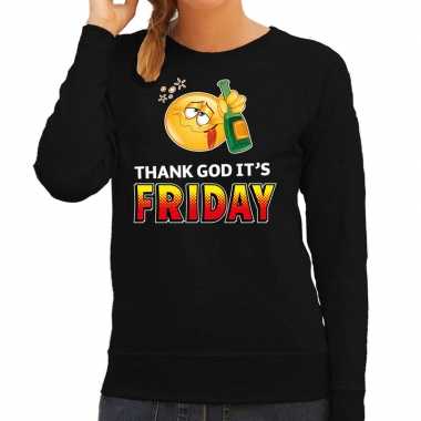 Funny emoticon trui thank god its friday zwart dames