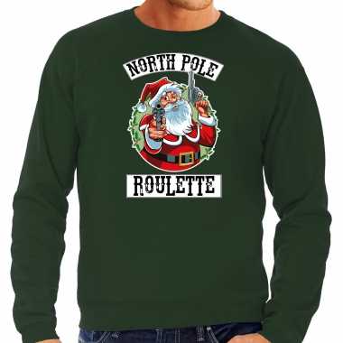 Grote maten foute kersttrui / outfit northpole roulette groen heren