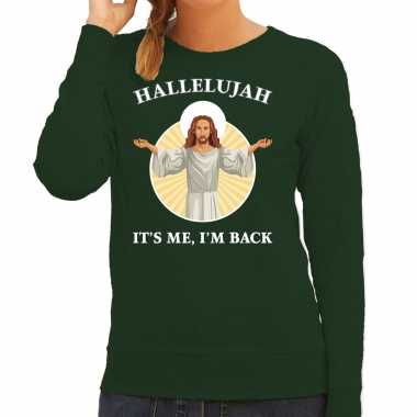 Hallelujah its me im back kersttrui / outfit groen dames