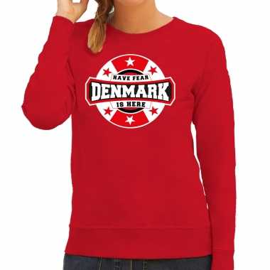Have fear denmark is here / denemarken supporter trui rood dames