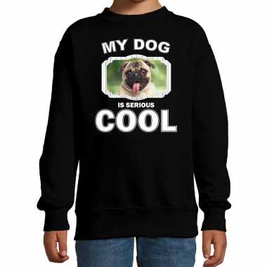 Mopshond honden trui / trui my dog is serious cool zwart kinderen