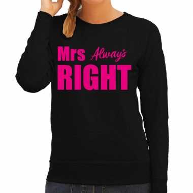 Mrs always right trui / trui zwart roze letters dames