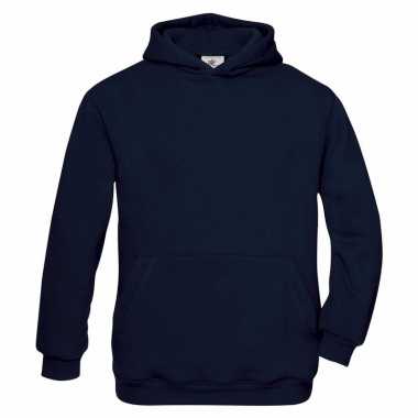 Navy blauwe katoenmix trui met capuchon voor j