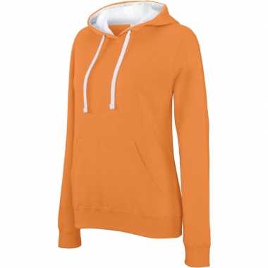 Oranje/witte trui/trui hoodie dames