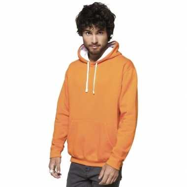 Oranje/witte trui/trui hoodie heren