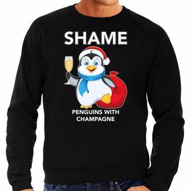 Pinguin kersttrui / outfit shame penguins with champagne zwart heren