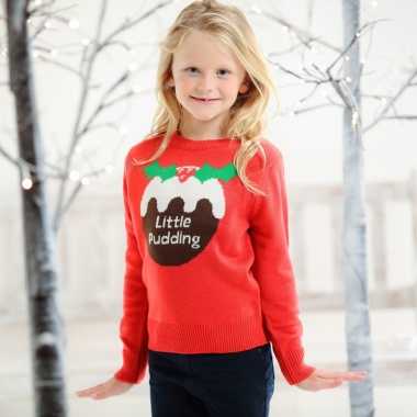 Rode kersttrui kinderen little pudding