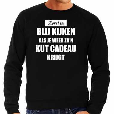 Zwarte foute kersttrui / trui kerst is blij kijken / kut cadeau outfit heren