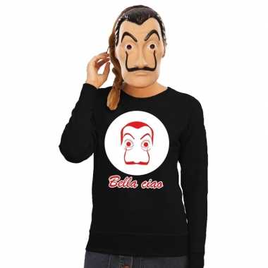 Zwarte salvador dali trui la casa papel masker dames
