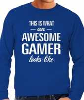 Awesome geweldige gamer cadeau trui blauw heren