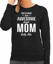Awesome new mom trui trui zwart dames cadeau aanstaande moeder zwanger