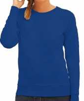 Blauwe trui sweatshirt trui raglan mouwen ronde hals dames