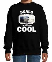Dieren grijze zeehond trui zwart kinderen seals are cool trui jongens meisjes