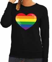 Gay pride regenboog hart trui zwart dames