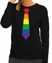 Gay pride regenboog stropdas trui zwart dames