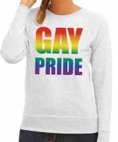 Gay pride regenboog tekst trui grijs dames