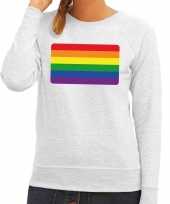 Gay pride regenboog vlag trui grijs dames