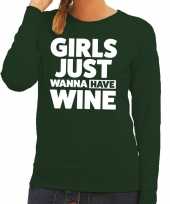 Girls just wanna have wine tekst trui groen dames