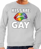Kiss me i am gay trui shirt grijs heren