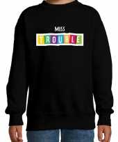 Miss trouble fun tekst trui zwart kids