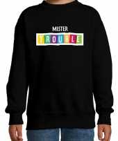 Mister trouble fun tekst trui zwart kids