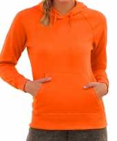 Oranje hoodie trui raglan capuchon dames
