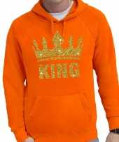 Oranje king gouden glitter kroon hoodie hooded trui heren