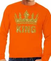 Oranje king gouden glitter kroon trui heren