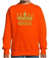 Oranje koningsdag gouden glitter queen trui kinderen