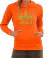 Oranje queen gouden glitter kroon hoodie hooded trui dames