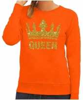 Oranje queen gouden glitter kroon trui dames
