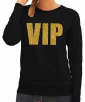 Vip tekst trui trui zwart gouden glitter letters dames